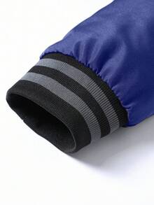 Manfinity Homme Chaqueta de manga larga con cremallera y ribete a rayas de corte holgado para hombre - Azul - Ver 4