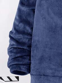 SHEIN 2pcs Kids/Tween Boys Casual Everyday Comfortable Embroidered Flannel Crew Neck Long Sleeve Top And Loose Fit Drawstring Pants Sleepwear Set - Navy Blue - View 4