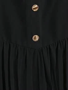 Franclia 优雅纯色褶裥纽扣A字裙，春夏款 - 黑色 - 查看 3