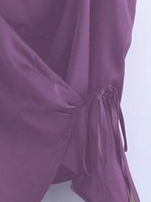 GlowEve Women's Fashion Casual V-Neck Pleated Wrap-Around Bowknot Tie Waist A-Line Camisole - Purple - View 3