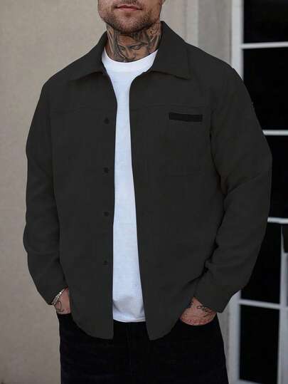 Manfinity Homme Giacca camicia da uomo, giacca camicia con bottoni frontali a maniche lunghe con tasche, casual per uso quotidiano, giacca da uomo, giacca camicia da uomo, giacca da uomo per autunno e inverno, regalo per il fidanzato, giacca casual in flanella a coste con maniche lunghe per uscire e tenersi al caldo