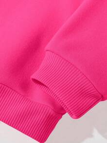 SHEIN 适合年轻女孩的休闲百搭蝴蝶结印花连帽卫衣，秋冬季 - 玫紅色 - 查看 3