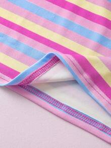 My Little Pony X SHEIN Young Girl Casual Cute Striped & Cartoon Pattern Round Neck Drop Shoulder Long Sleeve Knit T-Shirt Long Sleeve Tops For Girls Cute Crop Tops For Kids Kids Girl Tops Cute Girl Tops - Multicolor - View 7