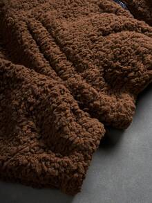 PAVTROS Plus Size Men's Casual Solid Color Fuzzy Jacket, Autumn/Winter,Men's Streetwear,Baggy.Brand,I Love My Boyfriend,Graphic,Plus Size Men,Fuzzy Warm Zip-Up Jacket - Brown - View 6