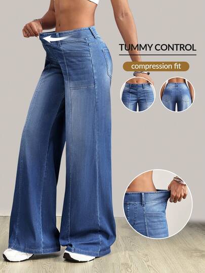 SHEIN Tall Tall Patchwork Distressed Denim Jeans