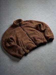 PAVTROS Plus Size Men's Casual Solid Color Fuzzy Jacket, Autumn/Winter,Men's Streetwear,Baggy.Brand,I Love My Boyfriend,Graphic,Plus Size Men,Fuzzy Warm Zip-Up Jacket - Brown - View 1