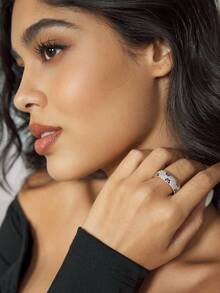 CUCCOO SZL 1pc Copper Setting 5-Row Cubic Zirconia Ring, 18K Gold Plated Square CZ Ring, Unique Design Suitable For Men And Women