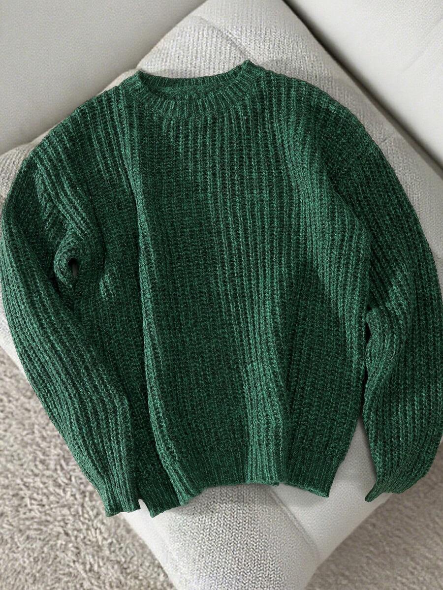 Manfinity Hypemode Men's Solid Color Minimalist Crew Neck Long Sleeve Sweater, Casual Everyday Wear - Green - View 1