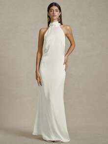 Briarwyn 女士休闲素色露背吊带连衣裙，鱼尾下摆，夏季女装，优雅连衣裙，婚礼宾客礼服，沙滩装，度假装，7月4日女装 - 白色 - 查看 5