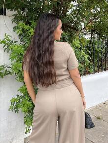 NegzBox FASHIONABLE VERSATILE SEQUIN EMBELLISHED SHORT SLEEVE PULLOVER KNIT SWEATER KNIT PULLOVER FALL WINTER - Khaki - View 3