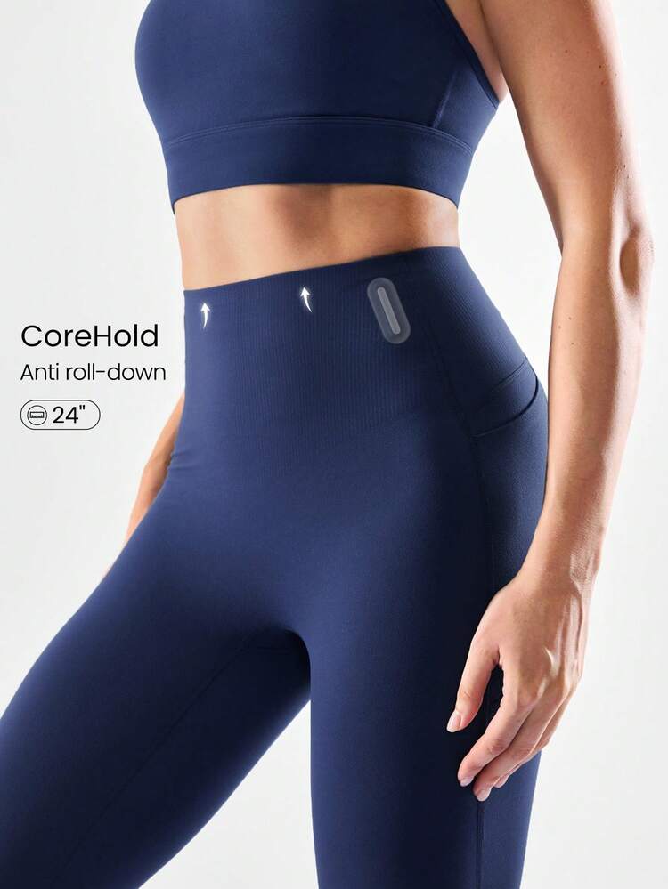 24'' CoreHold FeatherFit™-Sculpt CoreHold No Slip Fit Boning Tummy Control No Front Seam Leggings With Side Pockets Medium Impact Workout Jogging Gym Training  Spring Summer