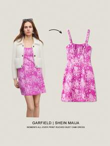 Maija GARFIELD | SHEIN Women's All-Over Print Ruched Bust Cami Dress - Hot Pink - View 1