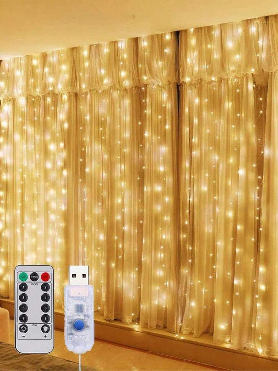 1 قطعة أضواء ستارة LED بطول 3 متر 100/200/300 LED، مضاءة بالطاقة من USB، أضواء ستارة زخرفية ب- 8 أوضاع إضاءة وريموت كنترول. مناسبة لغرفة، حفلة، ديكور جدار أبيض، وأعياد مثل عيد الميلاد، هالوين، ، وبداية العام الدراسي. - ضوء الستار USB مع جهاز التحكم عن بعد - مشاهدة 1