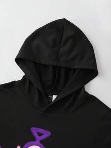 ROMWE MEN Teletubbies X ROMWE Sudadera con capucha holgada con gráfico de dibujos animados para hombres - Negro - Ver 3