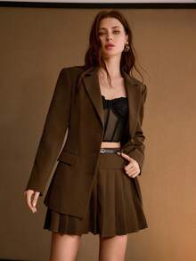 MOTF PREMIUM 纯色百褶裙，配腰带 - 咖啡棕 - 查看 2