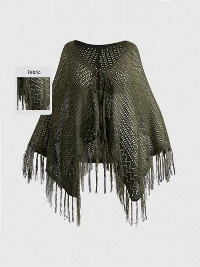 Fairycore Plus Size Hollow Out Tasseled V-Neck Knitted Cardigan