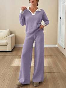 SHEIN WOMEN SOFT TOUCH POLO NECK SWEATER AND SWEATER PANT Two Pieces OUTFİT CO-ORDS COOL