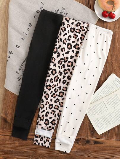 SHEIN Young Girl Young Girl 3pcs Set: Heart-Shaped Leopard Print Knit Soft Elastic Waist Leggings,Fashionable Leggings Metallic-Look ,Golden PU Elastic Leggings, Suitable For Casual Daily Wear, For Young Girls, Autumn Winter Girls Leather Leggingsleather Pants For Girlsgirls Leather Pantsleather Leggings,Golden,Christmas