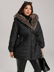 Comfylo 毛绒休闲大码夹克 - 黑色 - 查看 7