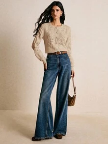 Poéselle 新款休闲宽松复古简约设计女式针织开衫 - 卡其色 - 查看 5