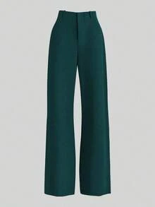 Franclia 两件套：收腰衬衫和阔腿裤，修身设计，翻领 - 墨綠色 - 查看 4