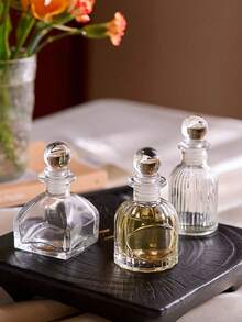 Cirelle 1个复古浮雕香水/香薰玻璃瓶，50毫升，带盖密封空瓶，透明迷你金色珠子装饰瓶，斋月节