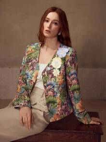 MOTF PREMIUM 花卉刺绣单排扣外套 - 彩色 - 查看 6