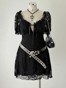 Sunspun Abito mini in stile gotico a-line in pizzo per taglie forti