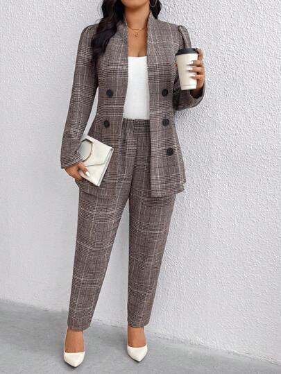 EMERY ROSE Plus Size Women Vintage Style Suit Set, Autumn/Winter