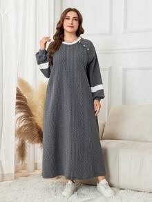Lacomfia Sudadera con capucha de punto casual de manga larga y bloques de color talla grande - Gris - Ver 4