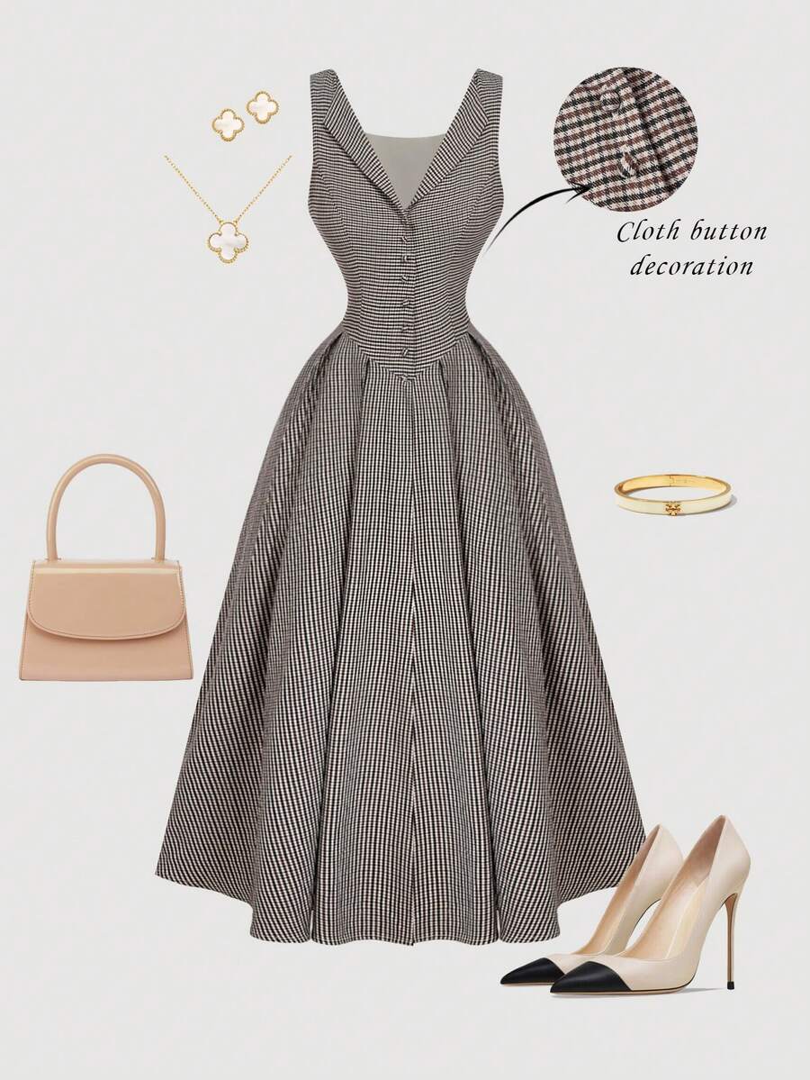 SHEIN MOD Robe mi-mollet beige élégante pour femmes, col à revers, boutonnage devant et taille cintrée, rétro, vintage, tenue de vacances, de concert country, de concert pour femmes, bohème, tenues de brunch pour femmes, tenues de bureau pour femmes, robe de garden-party, vêtements de travail pour femmes, tenues de bureau pour femmes, vêtements de rentrée scolaire, tenue d'aéroport pour femmes, robe vintage, robe des années 50