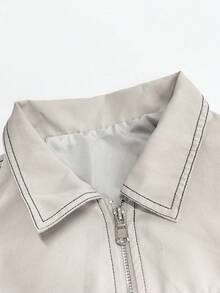 Manfinity EMRG Jaqueta masculina casual folgada com zíper e gola alta, cor sólida, outono - Bege - Ver 3