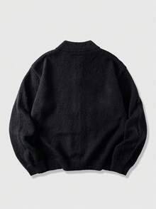 ROMWE MEN Street Life Chaqueta de punto jacquard para hombre, corte holgado - Negro - Ver 2