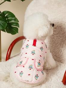 PETSIN 1pc Pet Cat And Dog Universal Pink Sweet And Cute Bear Pattern Printed Inner Plush Material Warm And Comfortable High Collar Sleeveless Collar Can Pull Dog Coat Jacket - Pink - View 5
