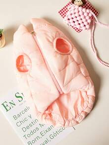 PETSIN 1pc Pet Cat And Dog Universal Pink Cute, Fashionable, Comfortable, Warm, High Collar, Sleeveless, Drip Rope, Dog Cotton Jacket, Down Jacket - Pink - View 7