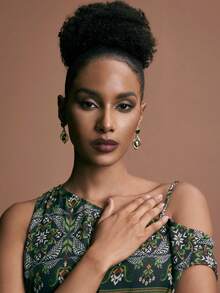 JIAN LASALA 2pcs Geometric Green Gemstone & Diamond Drop Earrings For Women - Yellow Gold - View 2