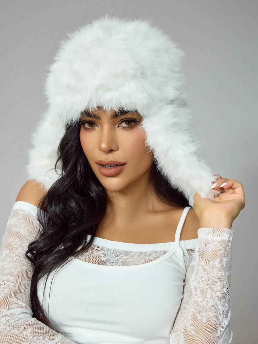 CUCCOO SZL 1pc Warm Fleece Solid Color Windproof Ear Flap Hat, Thick Plush Winter Bucket Hat, Valentine's Day Valentines