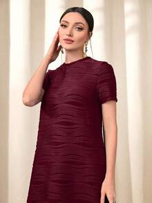 Modelyn Fringe Hem Solid Dress Maxi Women Outfit - Burgundy - View 6