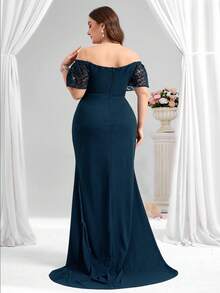 Coutiva Plus Size Formal Evening Gown (Heavily Embellished) - Mint Blue - View 2