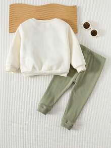 Cozy Pixies Bộ đồ 2 món cho bé trai in hình động vật hoạt hình, chất liệu mềm mại, cổ tròn, tay dài và quần cạp chun, lót giữ nhiệt, họa tiết khủng long, trang phục thường ngày thoải mái cho mùa đông, quần áo bé trai, quần áo khủng long, áo tay dài, bộ đồ thường ngày cho bé trai. - xanh quân đội - Xem 2