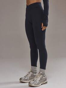 Musera Sport Cross Front Leggings Co-Ord Bottom Only Padel Autumn Fall  Activewear Sport Gym Workout Alloy Yoga Fitness Daily - Navy Blue - View 4