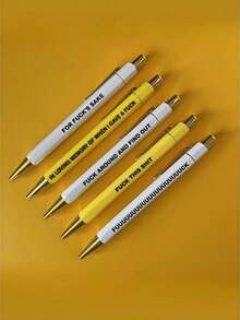 5pcs/Set Funny Ballpoint Pen Set - 1.0mm Tip, Black Ink, With Vibrant Quotes & Profanity Designs, Unique Office Gifts For Coworkers, Personalized Daily Writing Ballpoint Pen Set With Humorous Quotes, Personalized Ballpoint Pen Set Back To School