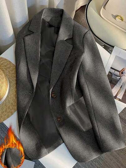 Franclia 人字纹羊毛混纺女士西装外套，高品质女士秋冬外套