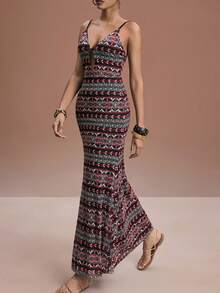 JIAN LASALA All Over Print Mesh Sexy Spaghetti Strap Sleeveless Boho Maxi Dress Women Vacation Holiday African Dress Long Dress Summer Bodycon Maxi Dress Women Cruise Dinner Dress Long Boho Dress Boho Print Dress Sundress For Women Bodycon Dress Boho Dress For Women Havana Nights Outfit Backless Maxi Dress Women Sexy Maxi Dress Elegant Ibiza Outfits Graphic Dress Long Dress Women Beach Dress Beach Wedding Guest - Multicolor - View 5