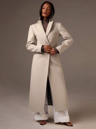 Athîral Dam enfärgad, vanlig axel, långärmad, elegant lång överrock med midja