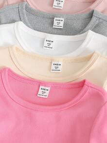 6件套女童柔软舒适保暖内衣，休闲简约设计，颜色可选：浅粉色、白色、深粉色、黑色、杏色、灰色 - 彩色 - 查看 7