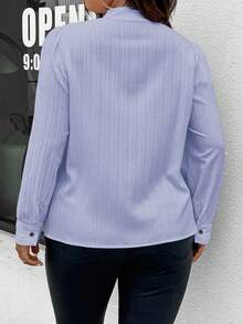 SHEIN LUNE Plus Size Women's Loose Stand Collar Floral Patchwork Solid Color Long Sleeve Textured Fabric Blouse Women Shirt - Mauve Purple - View 2