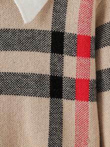 Souflis Souflis Baby Boy Peter Pan Collar Long Sleeve Plaid Casual Knit Sweater Set Autumn And Winter Two Piece Suit Baby Boys Outfit Neutral Baby Clothes Baby Boy Winter Sets Baby Boy Beige Outfit Neutral Baby Clothes Unisex - Khaki - View 5