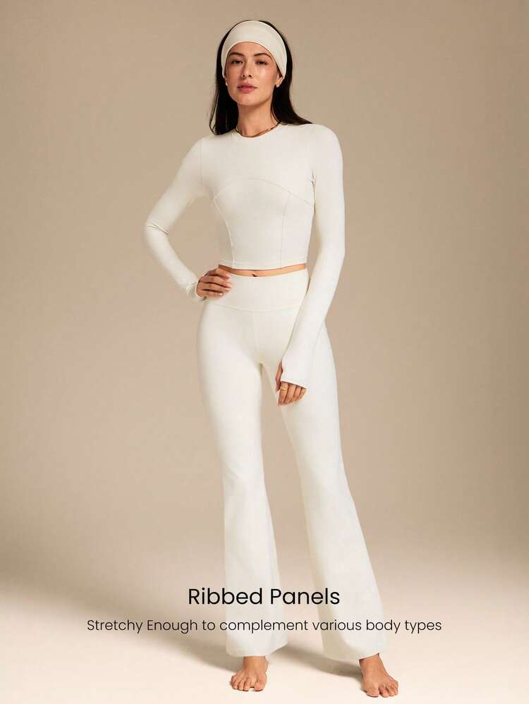 31" Feel The Flare Soft Ribbed High-Rise Waist Flare Leggings Yoga Pilates Studio Daily Casual Wear