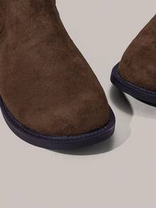 Styleloop Giày bốt cổ cao qua đầu gối kiểu dáng cổ điển dành cho nữ, mũi tròn, ôm vừa vặn - màu nâu - Xem 5